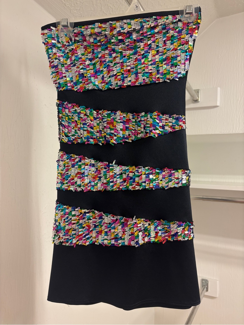 Just to Flirt Sequin Tube Dress Black Multi Color Bandeau Mini XS Homecoming